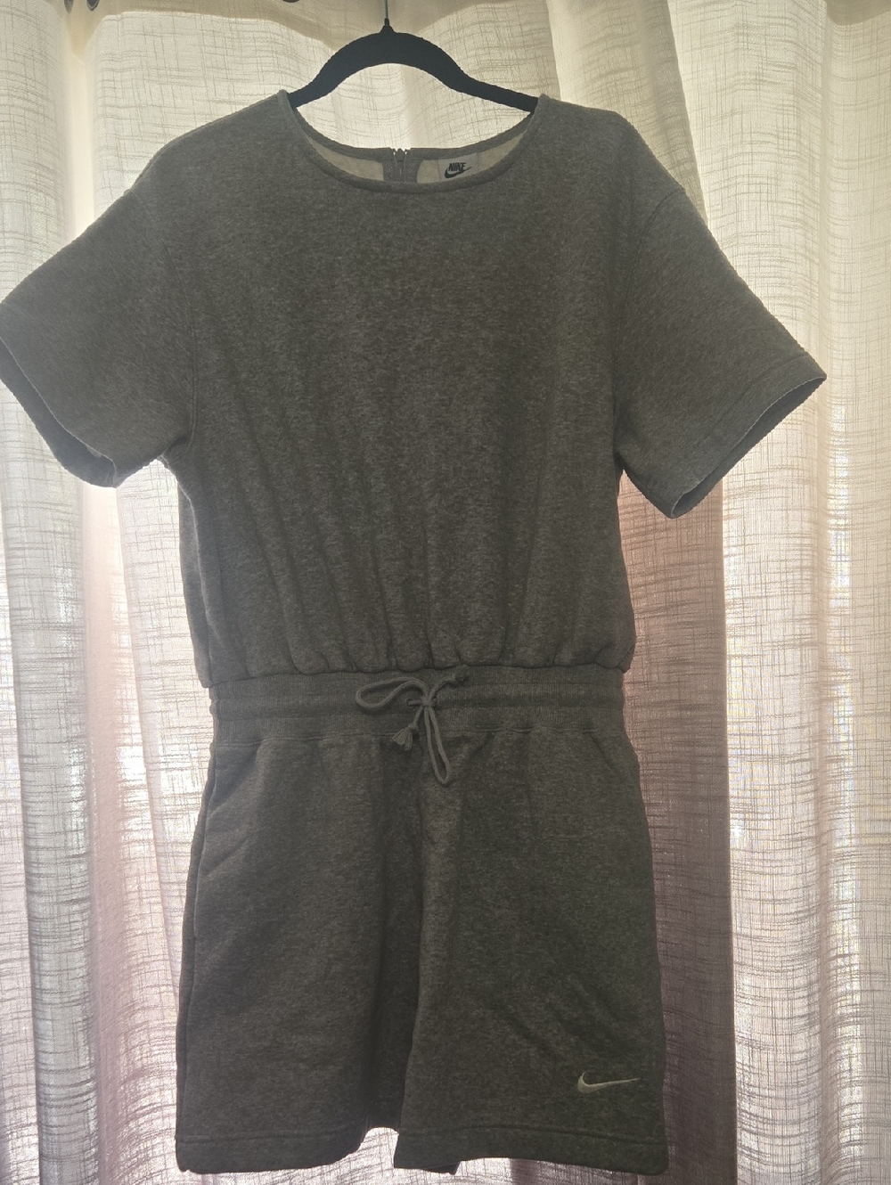 NWT Nike Gray Short Sleeve Romper with Drawstring Waist